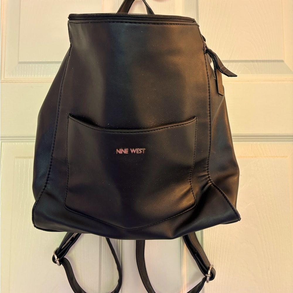 Nine West Black Leather like backpack purse
